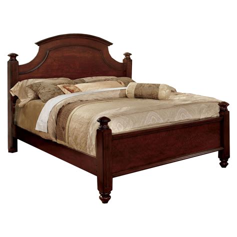 Transitional Queen Size Bed With Scalloped Headboard Cherry Brown
