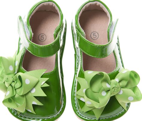 Girl Polka Dot Solid Green Patent Add A Bow Squeaky Shoes Toddler Size