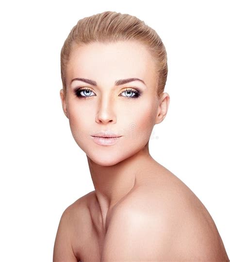 Beautiful Blond Woman Portrait On White Background Face Beauty Stock