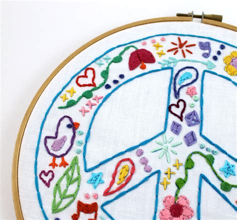 Peace Sign Hand Embroidery Digital Pattern Embroidery Etsy