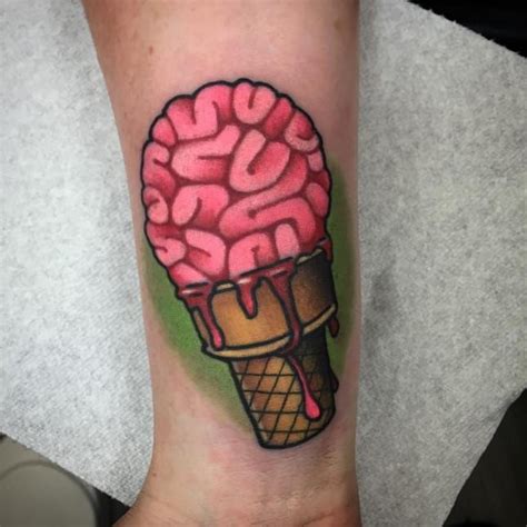 Juicy Brains Ice Cream Cone Tattoo By Christina Hock Christinahock Brains Icecream Icecreamcone