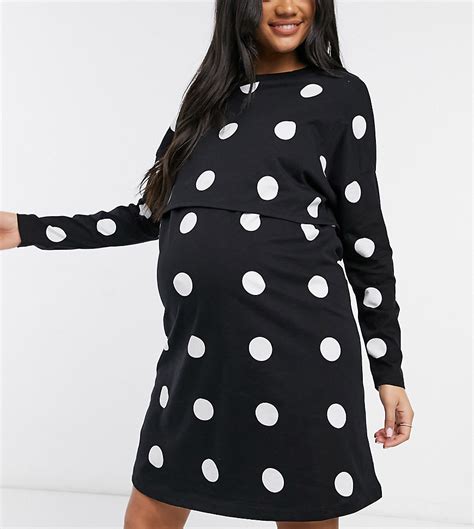 asos maternity maternity nursing exclusive overlay long sleeve t shirt mini dress in black and