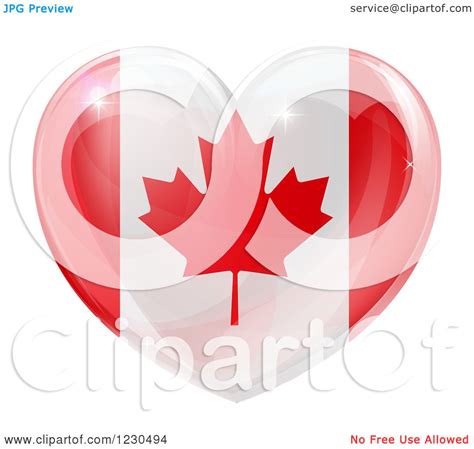 Clipart Of A 3d Reflective Canadian Flag Heart Royalty