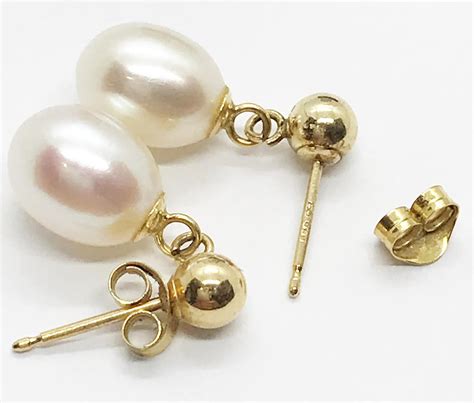 Vintage 9ct Yellow Solid Gold Earrings With Teardrop Pearls Etsy