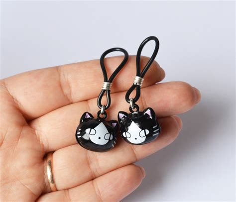 Bell Nipple Nooses Black Cat Non Piercing Nipple Dangles Kitty Nipple