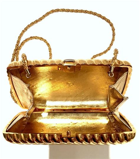 20th Century Gold Ribbed Minaudiere Box Clutch Evening Bag By Judith
