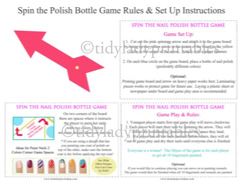 Spin The Nail Polish Bottle Printable Game Girls Party Game Spa Part Tidylady Printables