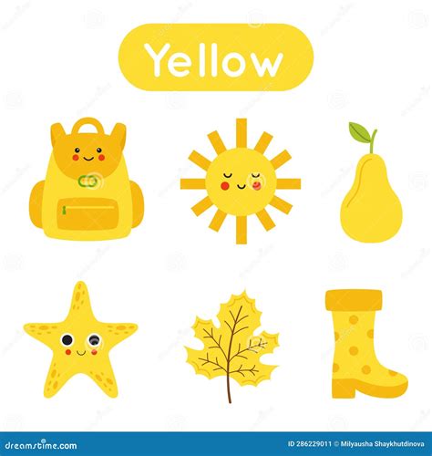 Learning Colors Worksheet For Kids Yellow Color Flashcard Stock Vector