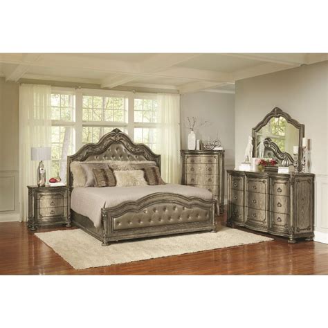 Ledelle poster bedroom set with tall headboard posts in. Traditional Platinum Gold 6 Piece King Bedroom Set ...