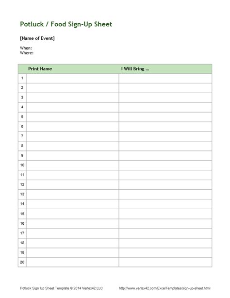 Download The Potluck Sign Up Sheet Template Sign Up Sheets Templates