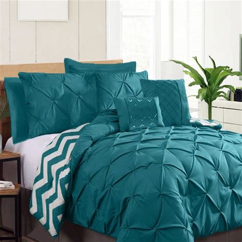 7 Piece Pinch Pleat Comforter Set Teal By Ramesses