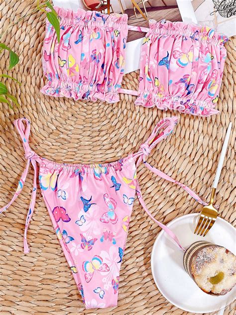 Wholesale Butterfly Print Draped Bandeau Bikini For Women Lhm070972