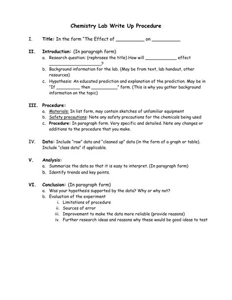 Chemistry Lab Write Up Procedure