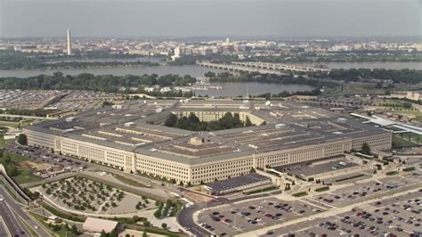 5k Stock Footage Aerial Video Approaching The Pentagon Center Courtyard