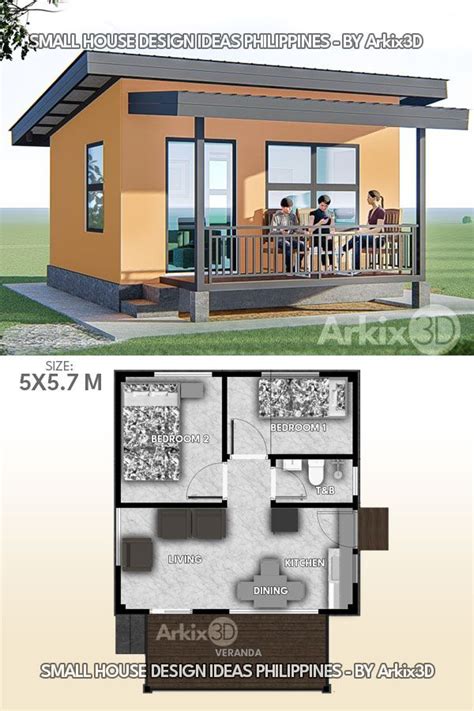 2 Bedrooms With Veranda Small House Design Ideas Projetos De Casas