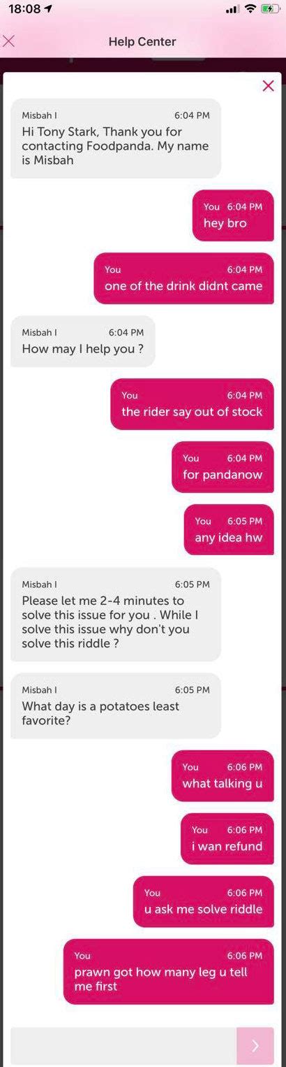 Using the easy smartphone app or the website, anyone can find their favorite restaurants. S'pore Foodpanda customer service asks customer who needs ...
