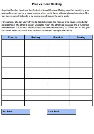 Sample Pros And Cons Lists In Pdf Sample Net