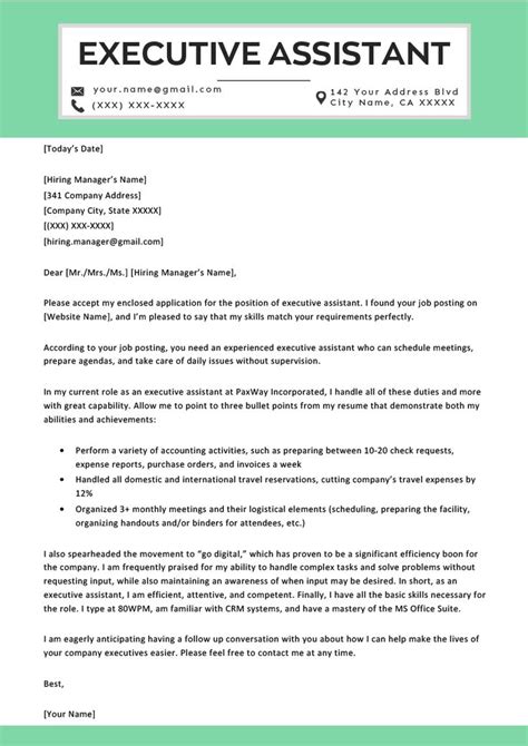 Executive Assistant Cover Letter Example And Tips Resume Genius Cover