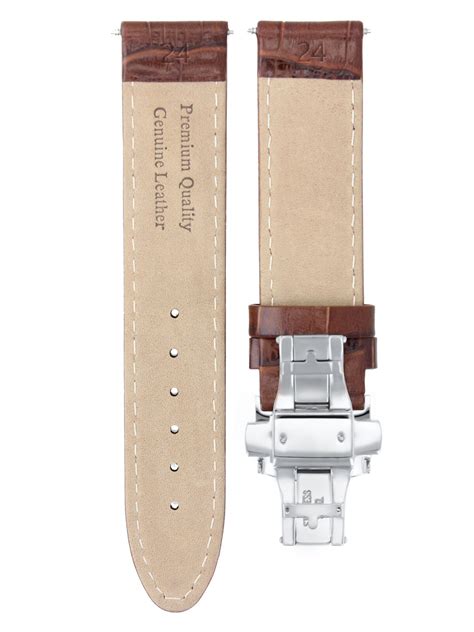 24mm Leather Watch Strap Band Deployment Clasp For Omega Railmaster L