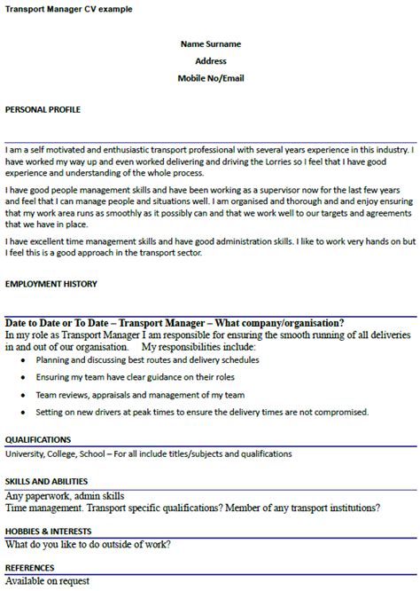 Resume template for teachers elegant elementary teacher cover. Transport Manager CV Example - icover.org.uk - icover.org.uk