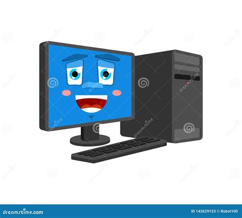 Happy Computer Emotion Isolated Lucky Pc Cartoon Style Stock Vector
