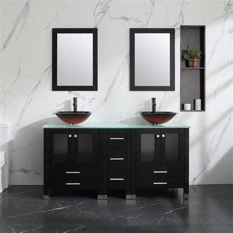 Wonline Black 60 Inch Bathroom Vanity And Sink Combo Double Cabinet