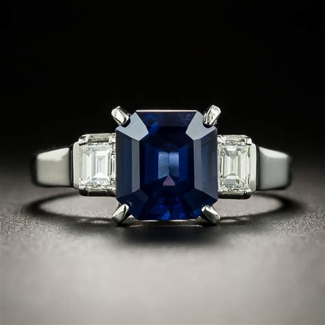 Estate 230 Carat Square Emerald Cut Sapphire Diamond Platinum Ring