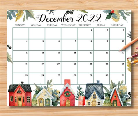 Editable December 2022 Calendar Gorgeous Colorful Christmas