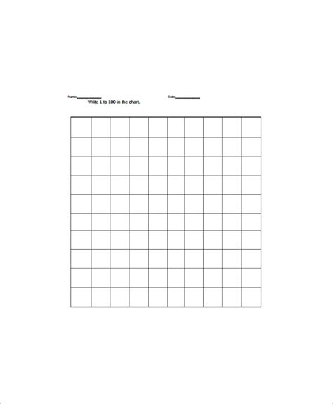 Free Printable 100 Chart Blank