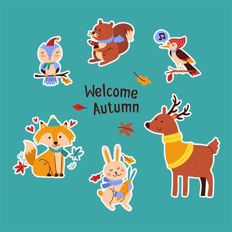 Autumn Animals Sticker Pack 3018631 Vector Art At Vecteezy
