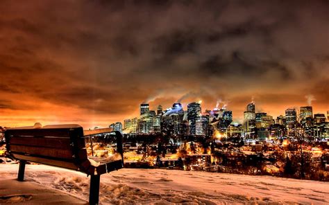 City Lights Calgary City Bench Night Winter Hd Wallpaper Peakpx