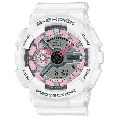 Casio G Shock Pink And Gray Dial White Resin Quartz Ladies Watch Gmas110mp 7a G Shock Casio