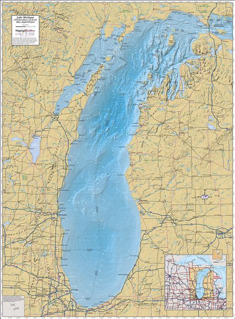 Lake Michigan Wall Map Mapping Specialists Limited