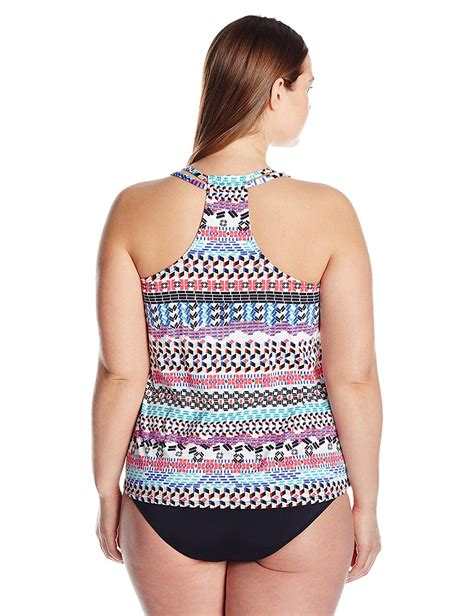 24th and ocean women s plus size kente over the shoulder high neck racer back tankini want to