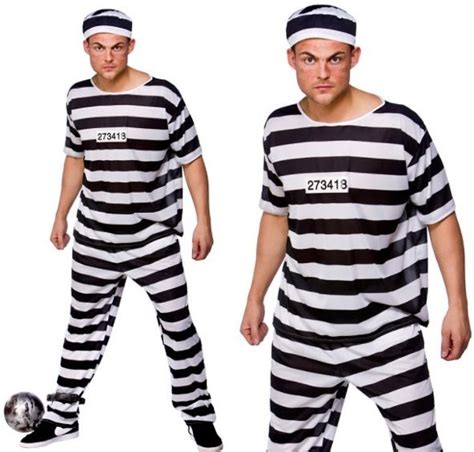 Mens Fancy Dress Striped Prisoner Convict Costume At Doodys
