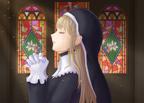 Original Characters Solo Nuns Tears Women Blonde Long Hair Closed Eyes Face Profile