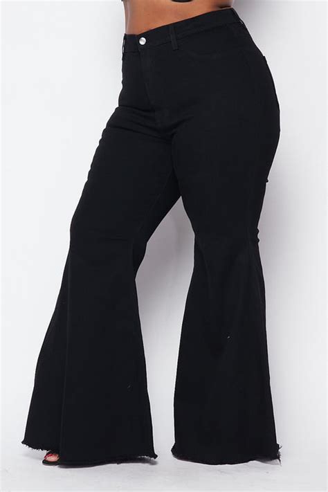Plus Size High Waisted Super Flare Bell Bottoms Jeans Black
