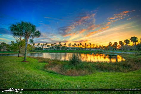 Sunset At Lake In Palm Beach Gardens Florida Royal Stock Photo