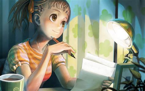 Anime Girl Writing A Story