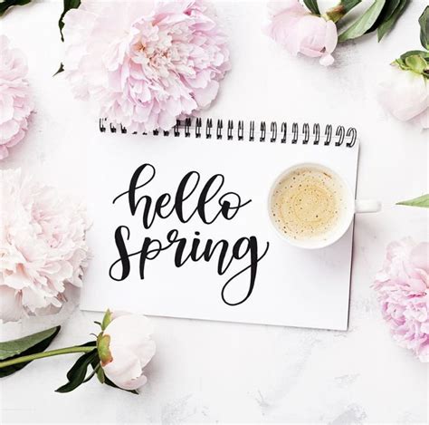 Hello Spring Calligraphy Flatlay With Flowers Hello Spring