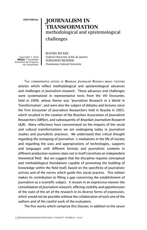 Pdf Journalism In Transformation Methodological And Epistemological