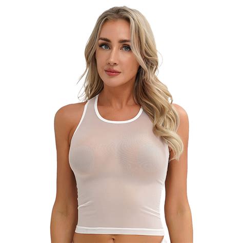 women s sexy sheer mesh vest crop tops u neck see through tank top nightwear ebay