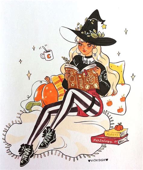 A Drawing Of A Witch Reading A Book
