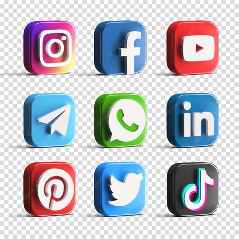Premium Psd Popular Glossy Social Media Logo Icon Set Collection