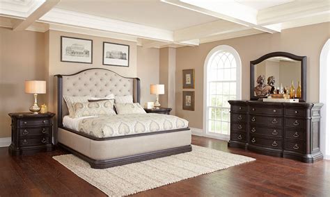 Pulaski hinged top button tufted bed oatmeal beige, 41.50 l x 15.75 d x 18.50 h upholstered storage bench Pulaski Ravena 5-Piece King Bedroom Set | The Dump Luxe ...