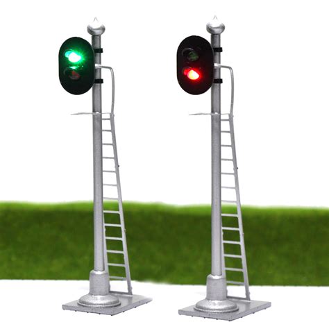 Jtd873gr 3pcs Model Railroad Train Signals 2 Lights Block Signal Ho