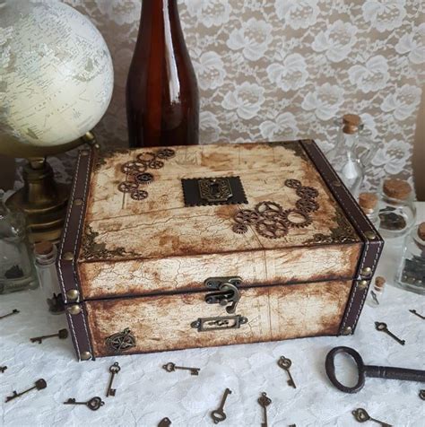 Steampunk Rustic Cogs Wooden Jewellery Box Etsy Wooden Jewelry