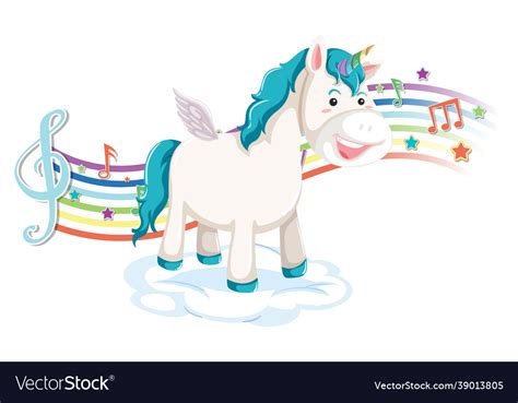 Cute Unicorn Standing On Cloud With Melody Vector Image
