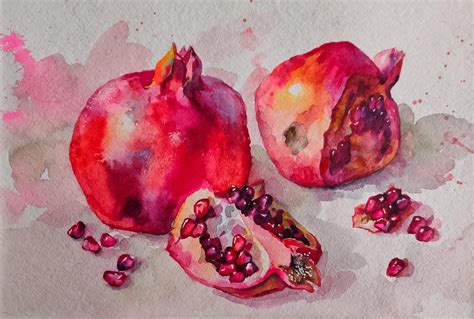 Pomegranate Painting Watercolor Fruit Small Original Etsy