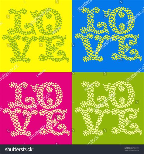 Love Lettering Painted Hearts Design Warhol Stock Vector Royalty Free